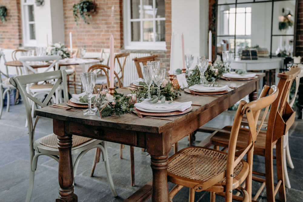 Wooden Rustic Table Tablescape Copper Pink Candles Flowers Runner Free Spirited Wedding Ideas EKR Pictures