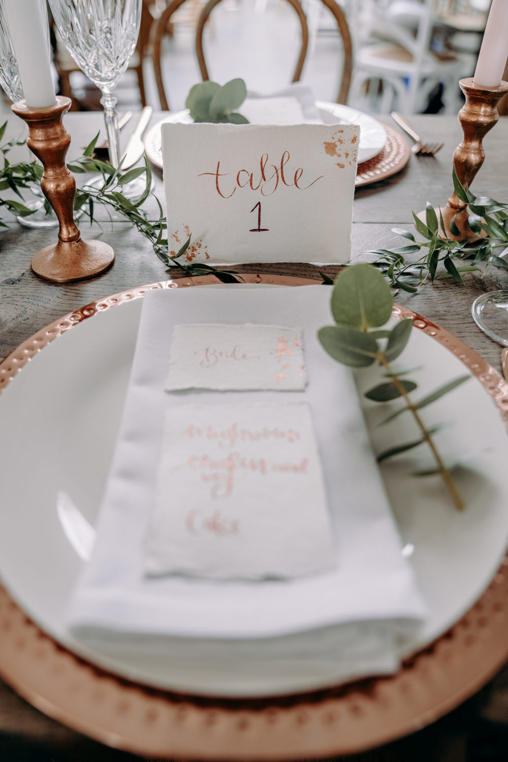 Place Setting Copper Name Tag Card Table Name Calligraphy Free Spirited Wedding Ideas EKR Pictures