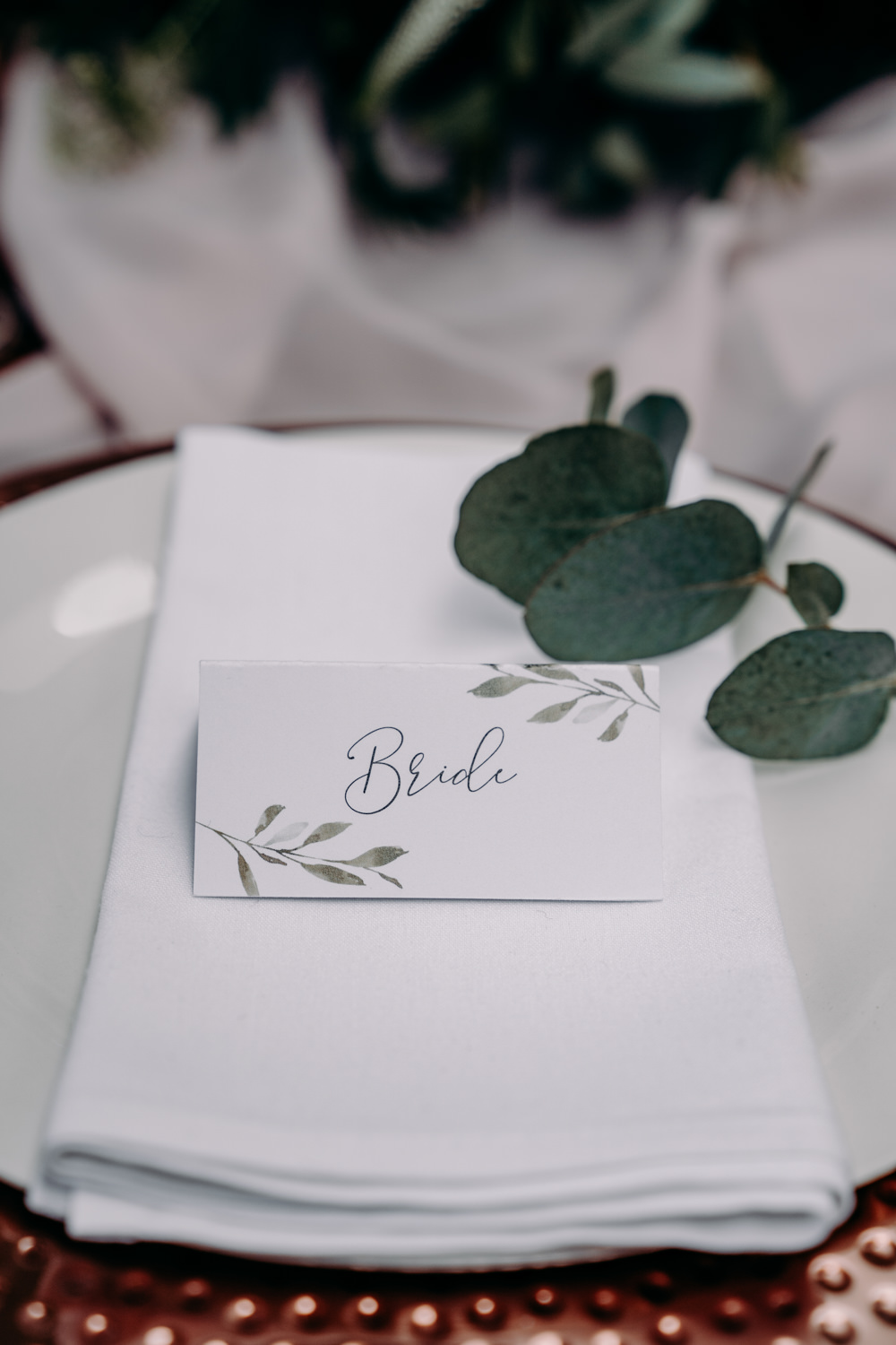 Place Setting Greenery Name Tag Card Name Calligraphy Free Spirited Wedding Ideas EKR Pictures