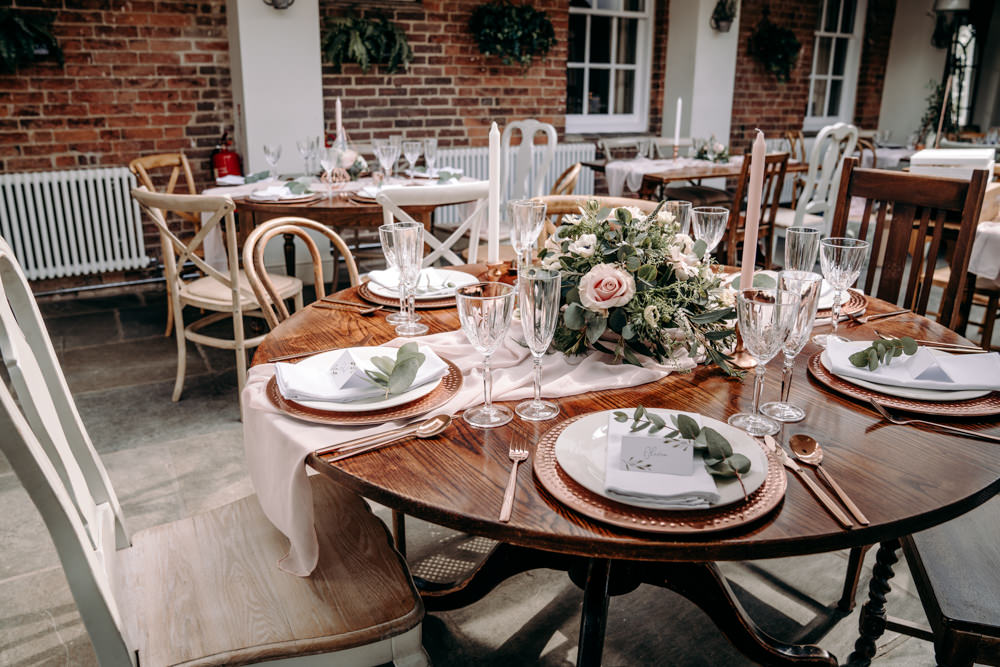 Wooden Rustic Table Tablescape Copper Pink Candles Flowers Runner Free Spirited Wedding Ideas EKR Pictures