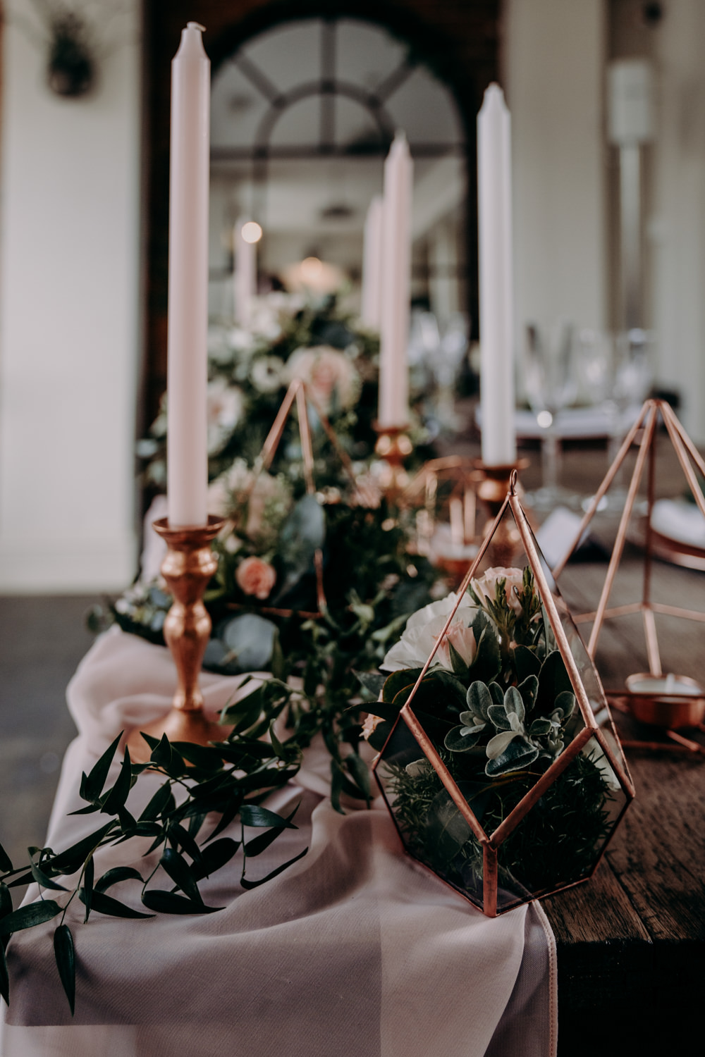 Terrarium Flowers Copper Candles Decor Decoration Silk Runner Free Spirited Wedding Ideas EKR Pictures