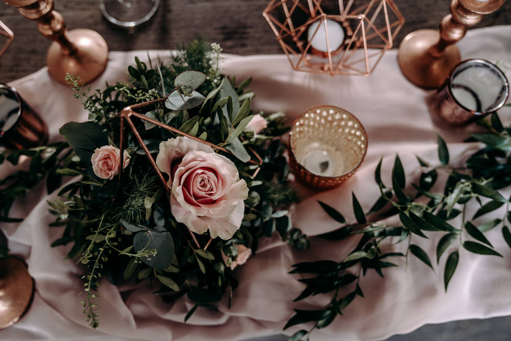 Terrarium Flowers Copper Candles Decor Decoration Silk Runner Free Spirited Wedding Ideas EKR Pictures
