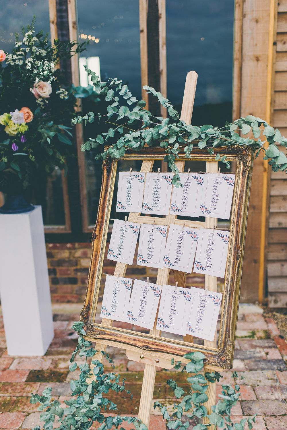 Table Plan Seating Chart Frame Pegs Twine Greenery Foliage Eucalyptus High Billinghurst Farm Wedding Larissa Joice Photography
