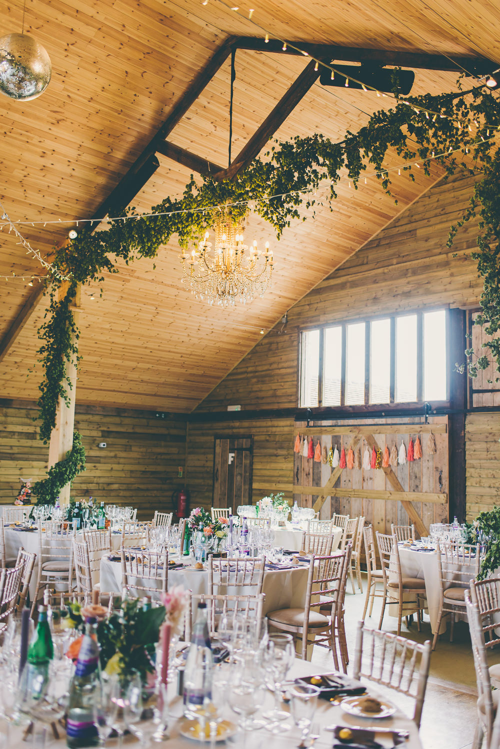 Barn Decor Decoration Fairy Lights Greenery Foliage High Billinghurst Farm Wedding Larissa Joice Photography