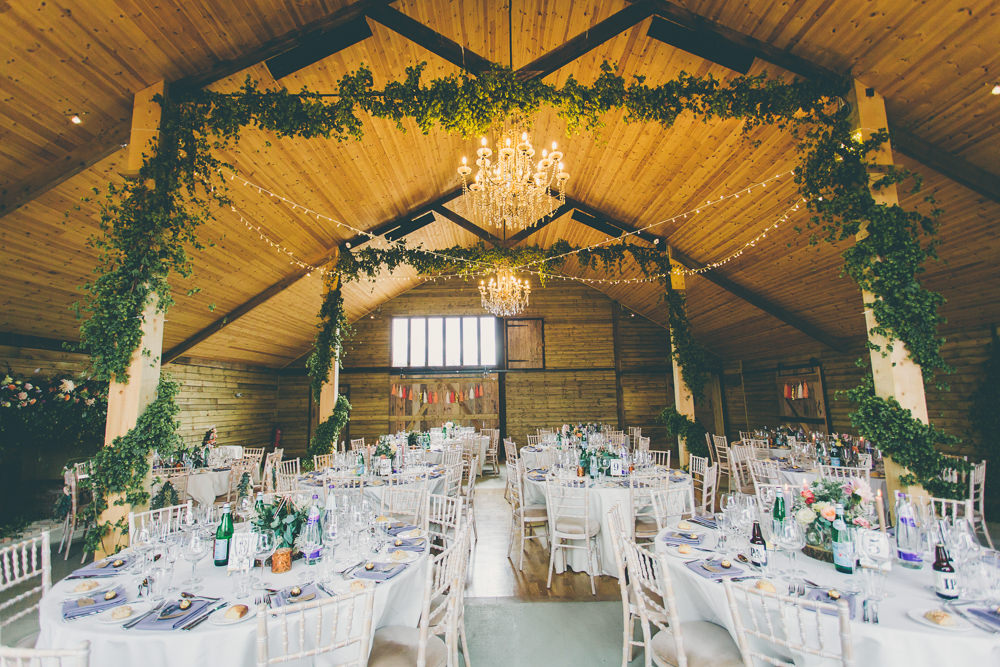 Barn Decor Decoration Fairy Lights Greenery Foliage High Billinghurst Farm Wedding Larissa Joice Photography