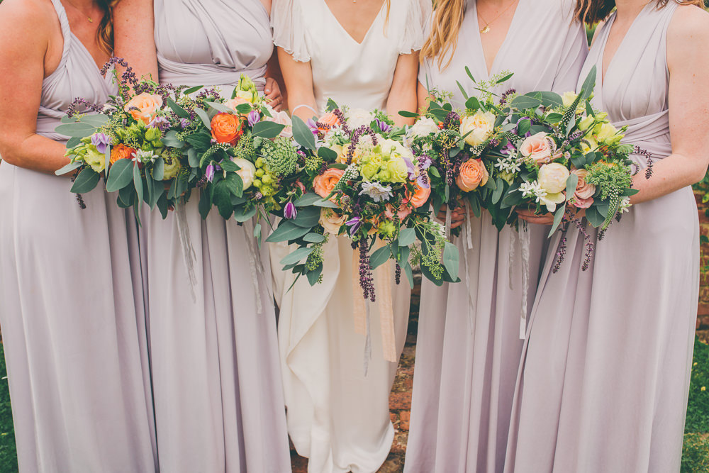 Bouquet Flowers Bride Bridal Peach Purple Rose Bridesmaids High Billinghurst Farm Wedding Larissa Joice Photography