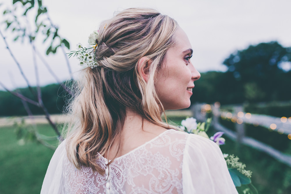 Bride Bridal Hair Style Half Up Half Down Flowers High Billinghurst Farm Wedding Larissa Joice Photography