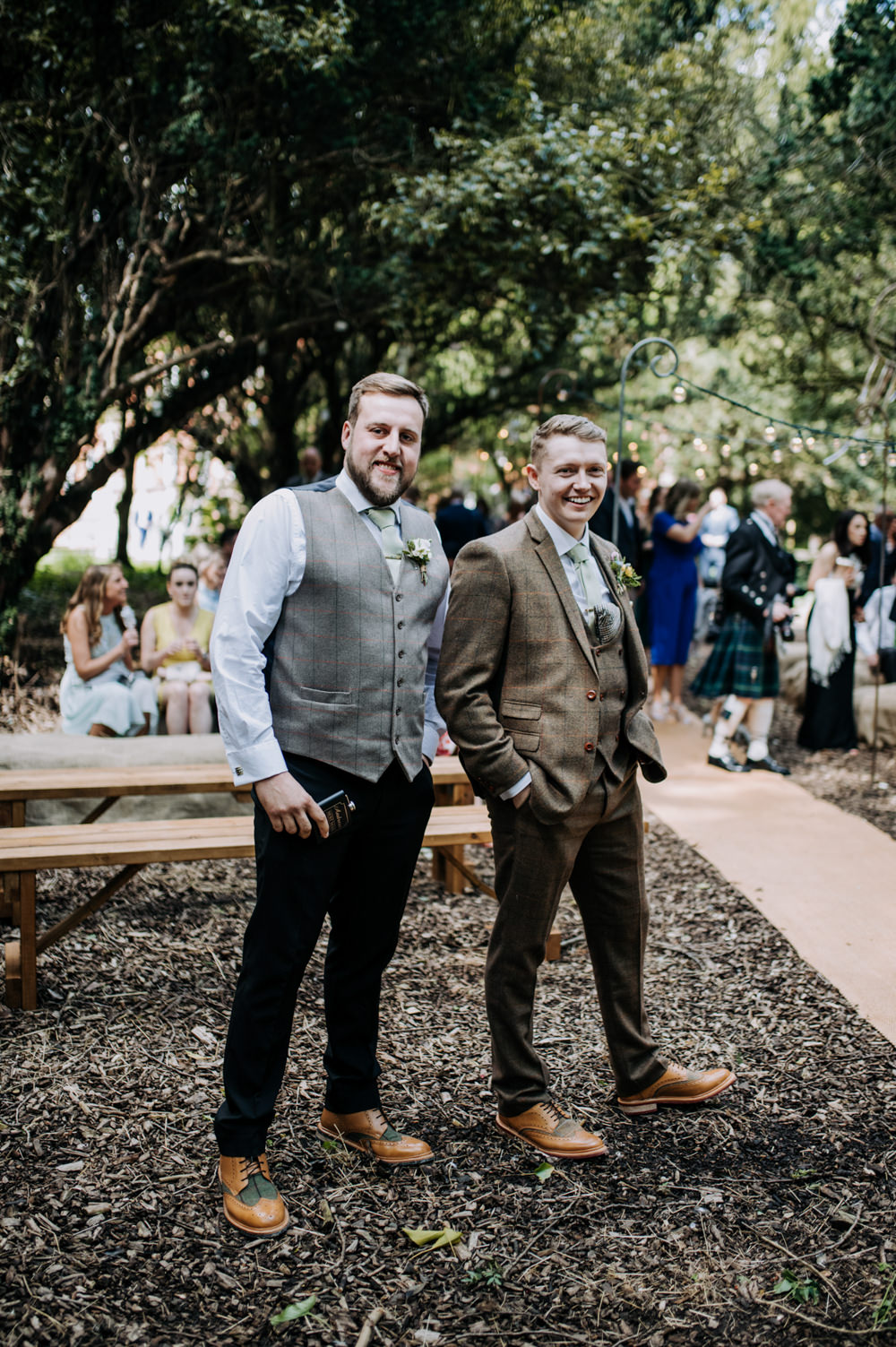 Groom Groomsmen Waistcoats Flat Cap Brown Tweed Suit Hirst Priory Wedding Kazooieloki Photography
