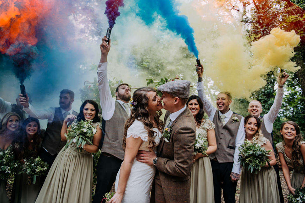 Smoke Bombs Hirst Priory Wedding Kazooieloki Photography