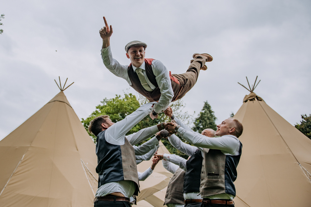 Groom Groomsmen Waistcoats Flat Cap Brown Tweed Suit Hirst Priory Wedding Kazooieloki Photography
