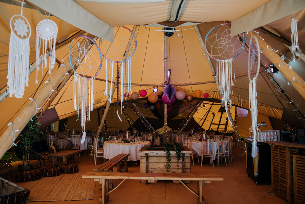 Dreamcatchers Decor Tipi Hirst Priory Wedding Kazooieloki Photography