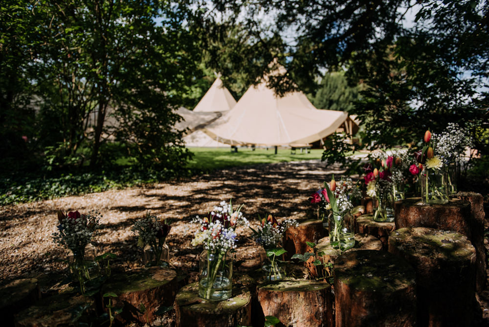 Tipi Woodland Flowers Logs Hirst Priory Wedding Kazooieloki Photography