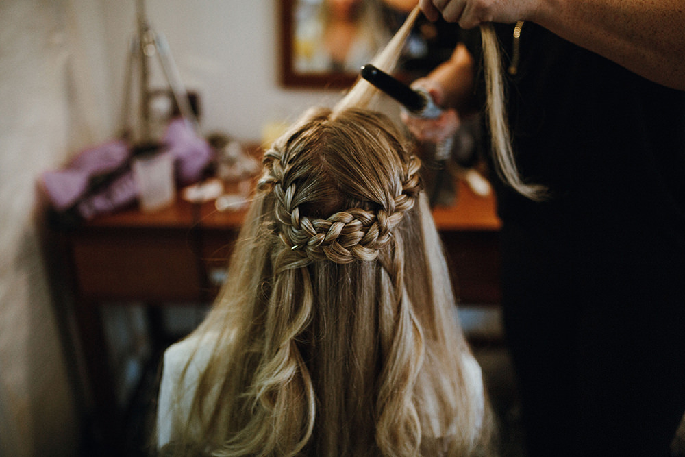 Bride Bridal Half Up Crown Braid Plait Inn on the Lake Wedding Leah Lombardi Weddings