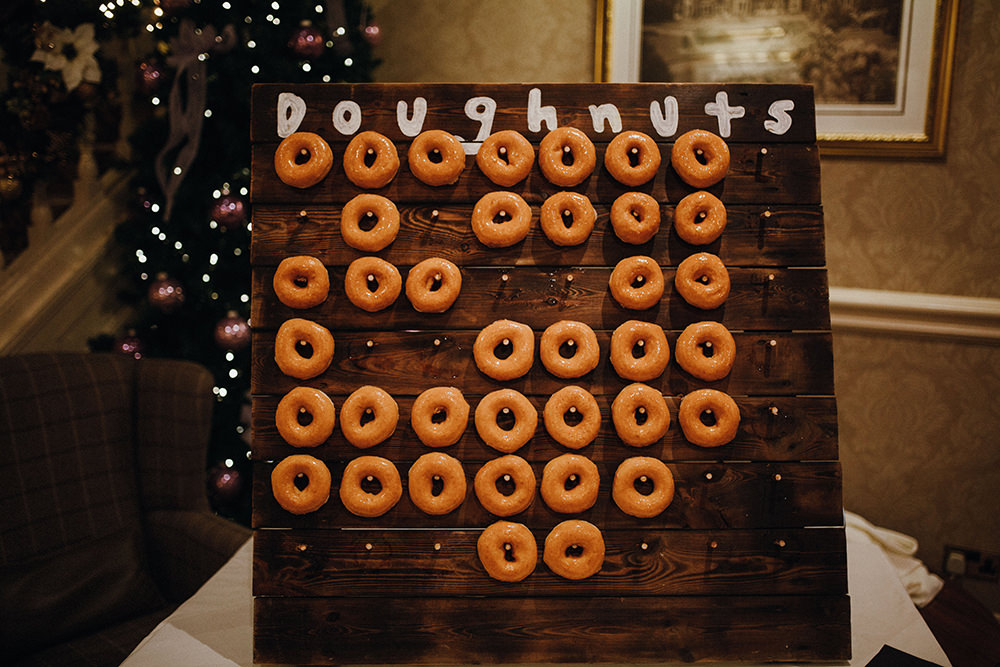 Rustic Wooden Doughnut Wall Inn on the Lake Wedding Leah Lombardi Weddings