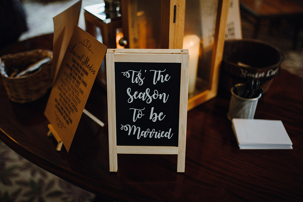 'Tis the Season To Be Married Chalk Board Winter Inn on the Lake Wedding Leah Lombardi Weddings
