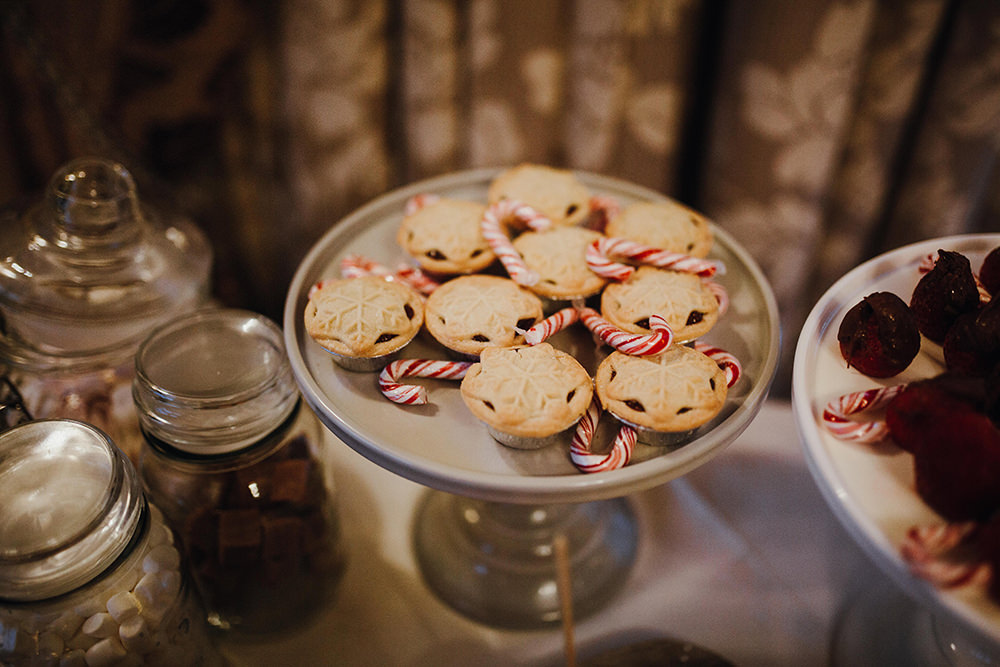 Mince Pie Candy Cane Cake Dessert Table Inn on the Lake Wedding Leah Lombardi Weddings