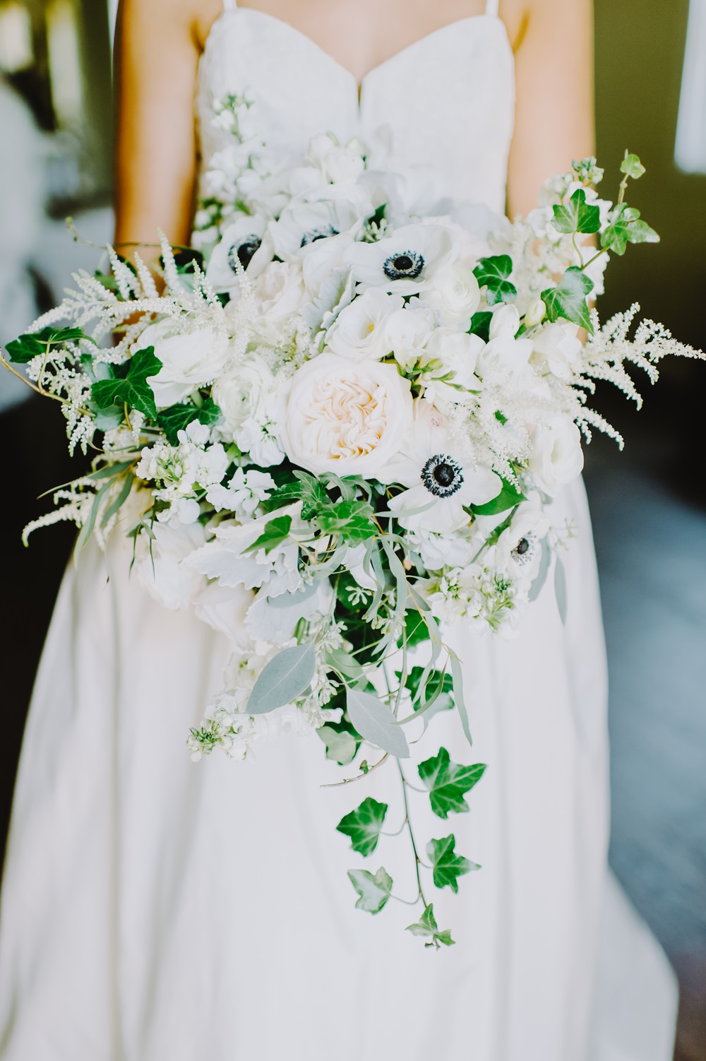 Bride Bridal Bouquet Flowers Peony Astilbe Ivy Anemone Maryland Wedding L. Hewitt Photography
