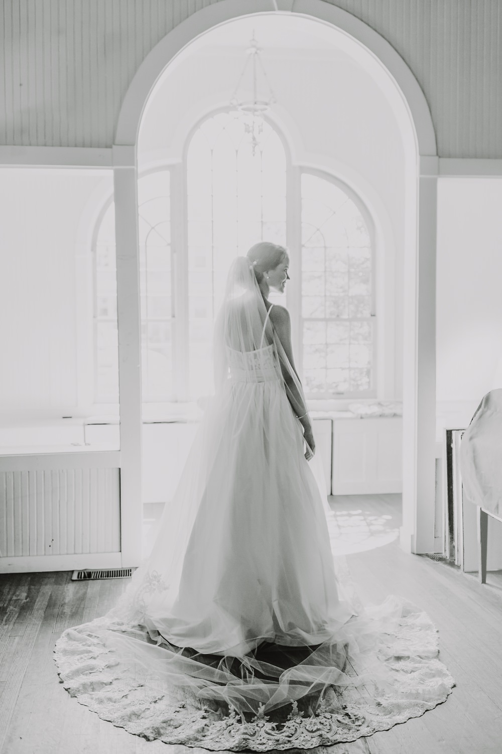 Dress Gown Bride Bridal Princess Straps Veil Train Maryland Wedding L. Hewitt Photography