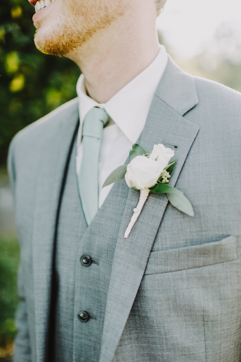 Groom Groomsmen Grey Suits Ties Green Buttonhole Maryland Wedding L. Hewitt Photography