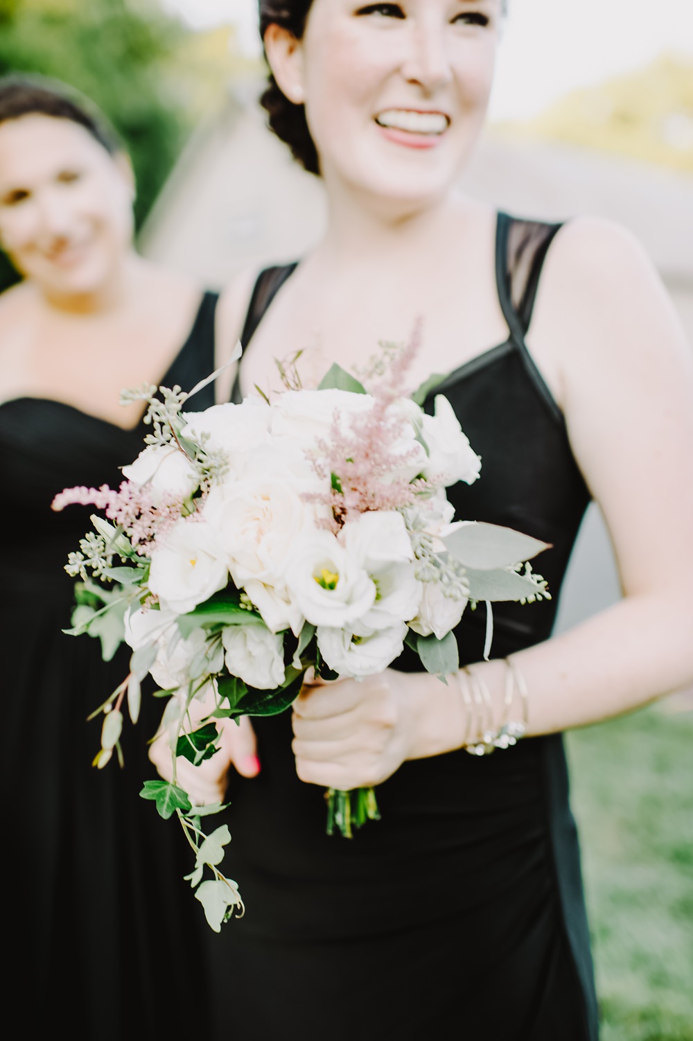 Bouquet Flowers Peony Astilbe Rose Anemone Bridesmaids Maryland Wedding L. Hewitt Photography