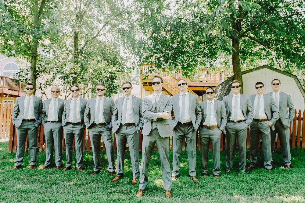 Groom Groomsmen Grey Suits Ties Green Maryland Wedding L. Hewitt Photography