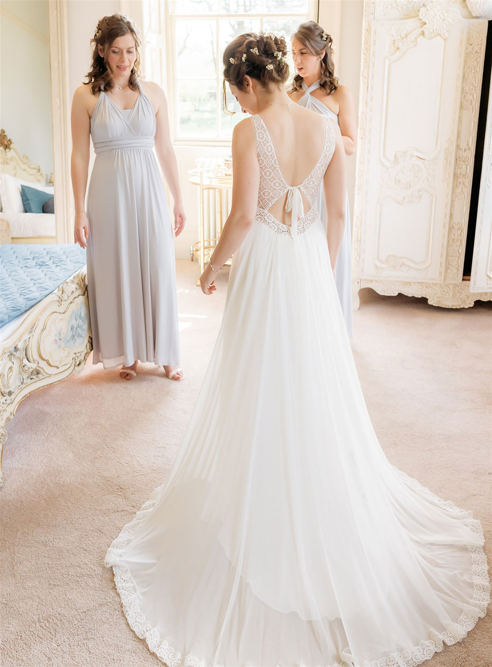 Bride Bridal Dress Gown Rembo Styling Straps Lace Tulle Train Newton Hall Wedding Carn Patrick Photography