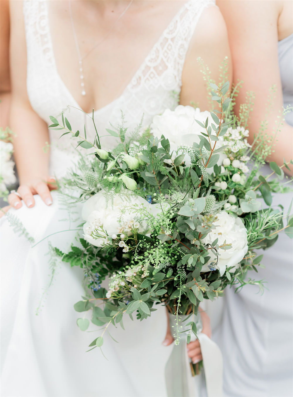 Bride Bridal Bouquet Flowers Greenery Foliage Peony Wax Flower Eucalyptus Newton Hall Wedding Carn Patrick Photography