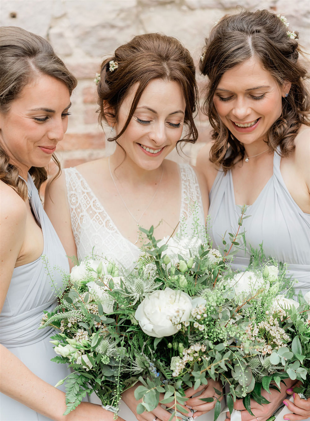 Bride Bridal Bouquet Flowers Greenery Foliage Peony Wax Flower Eucalyptus Bridesmaids Newton Hall Wedding Carn Patrick Photography