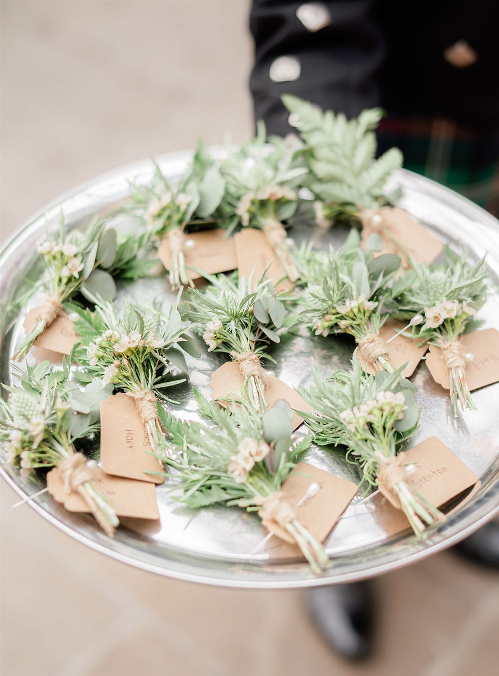 Buttonholes Flowers Greenery Foliage Newton Hall Wedding Carn Patrick Photography