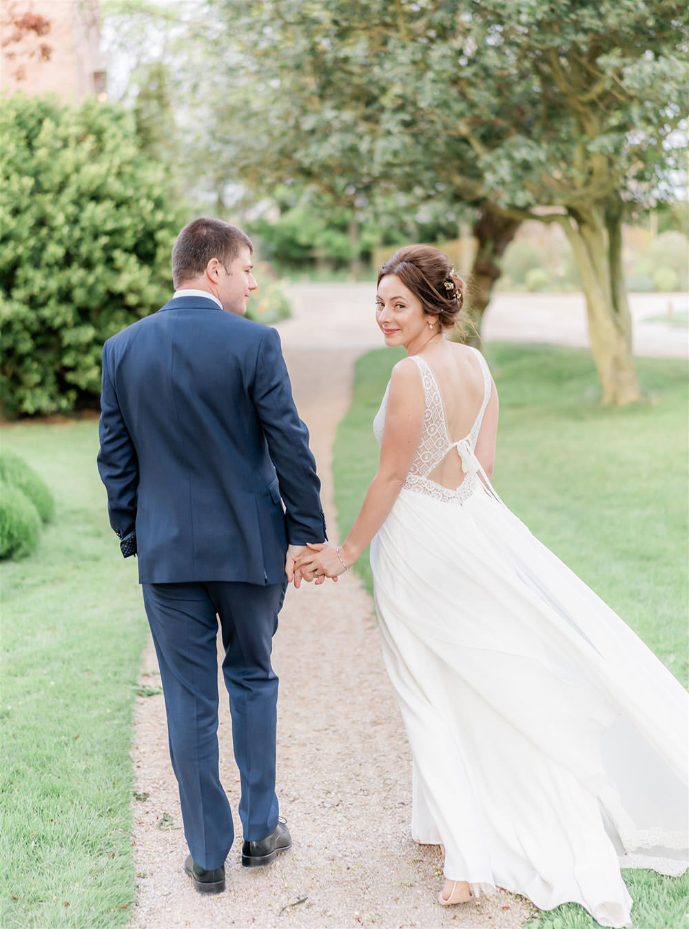 Bride Bridal Dress Gown Rembo Styling Straps Lace Tulle Train Newton Hall Wedding Carn Patrick Photography