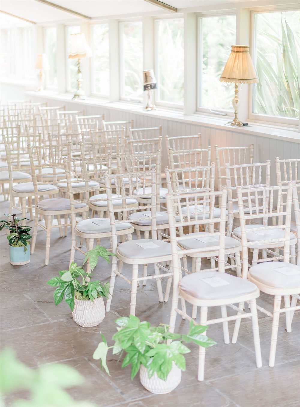 Ceremony Aisle Pot Plants Flowers Newton Hall Wedding Carn Patrick Photography