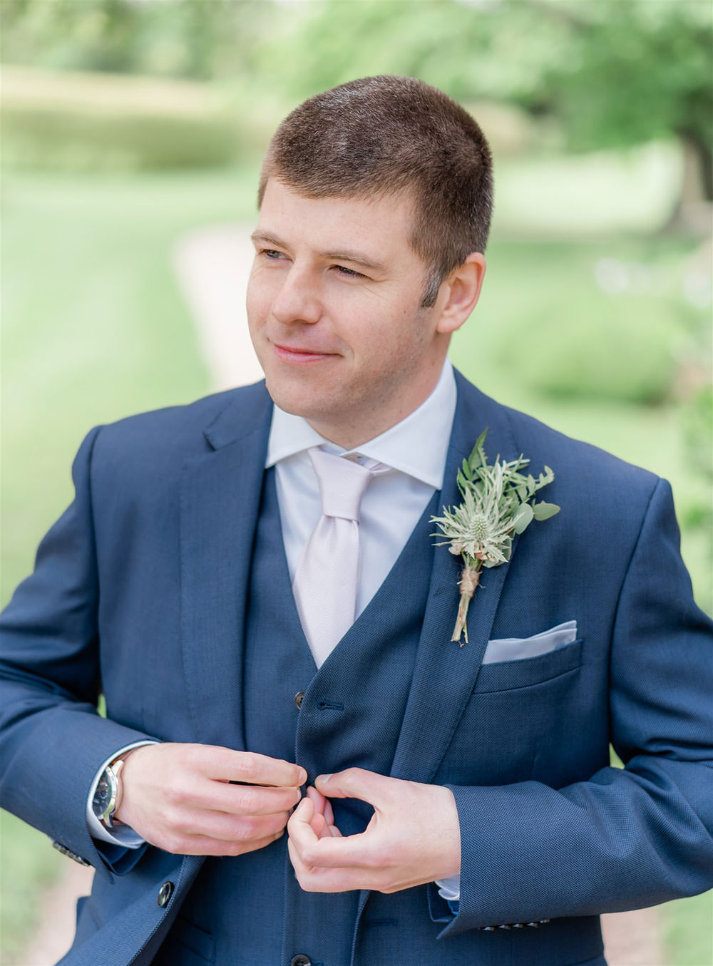 Groom Suit Navy Pink Tie Newton Hall Wedding Carn Patrick Photography