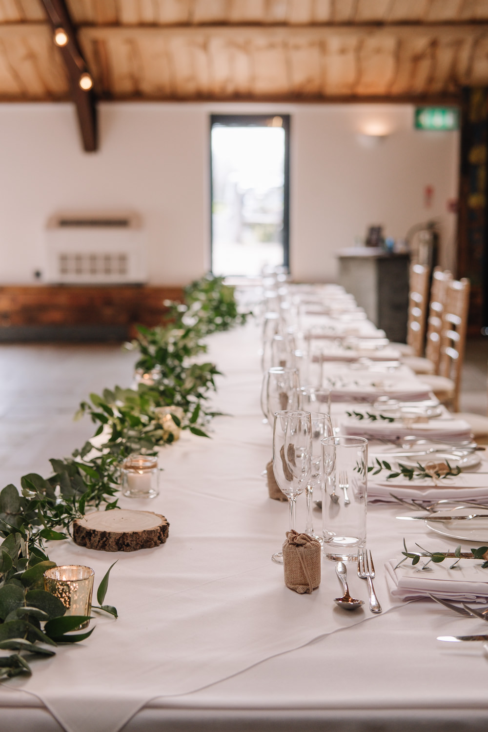 Long Tables Greenery Runner Foliage Decor Owen House Wedding Barn Nessworthy Photography