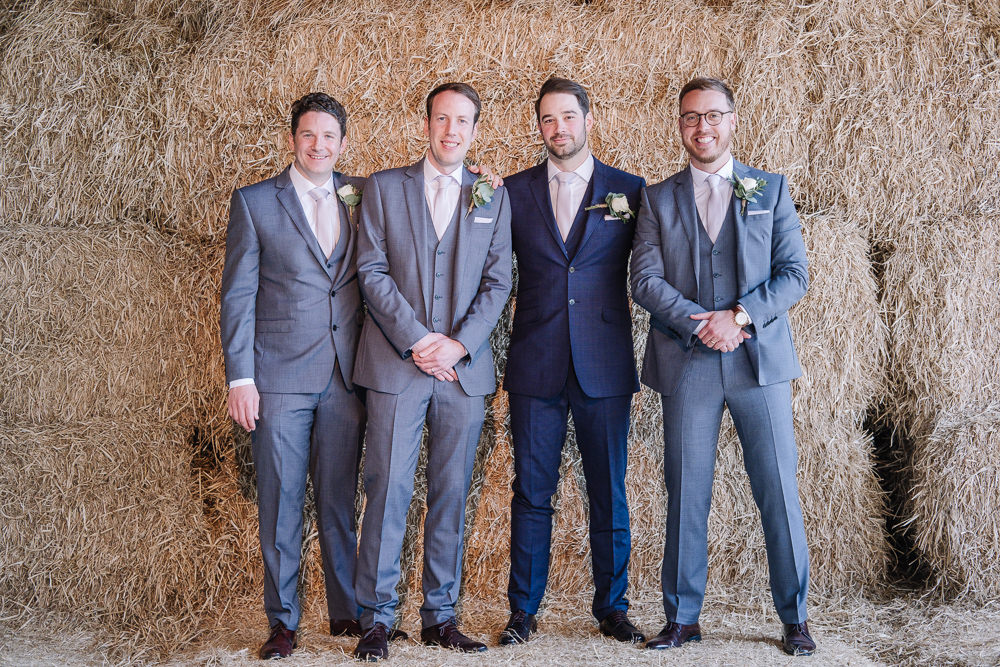 Groom Groomsmen Suits Navy Blue Owen House Wedding Barn Nessworthy Photography