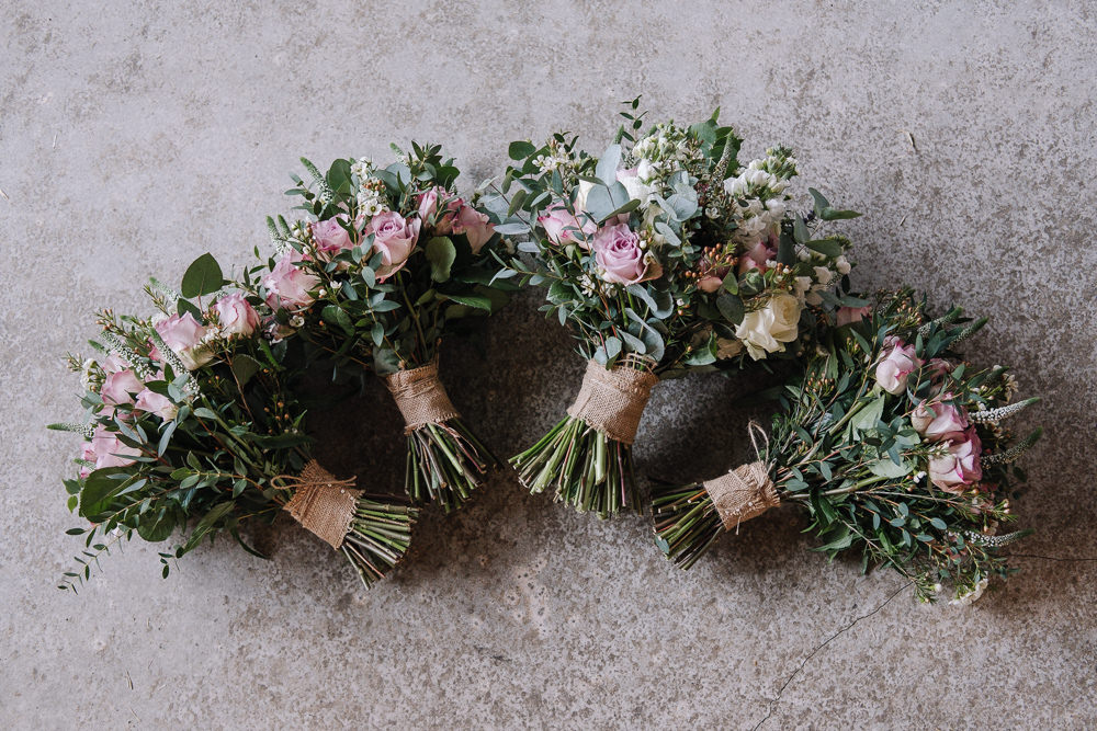 Bride Bridal Bouquet Flowers Pink Rose Cream Greenery Owen House Wedding Barn Nessworthy Photography