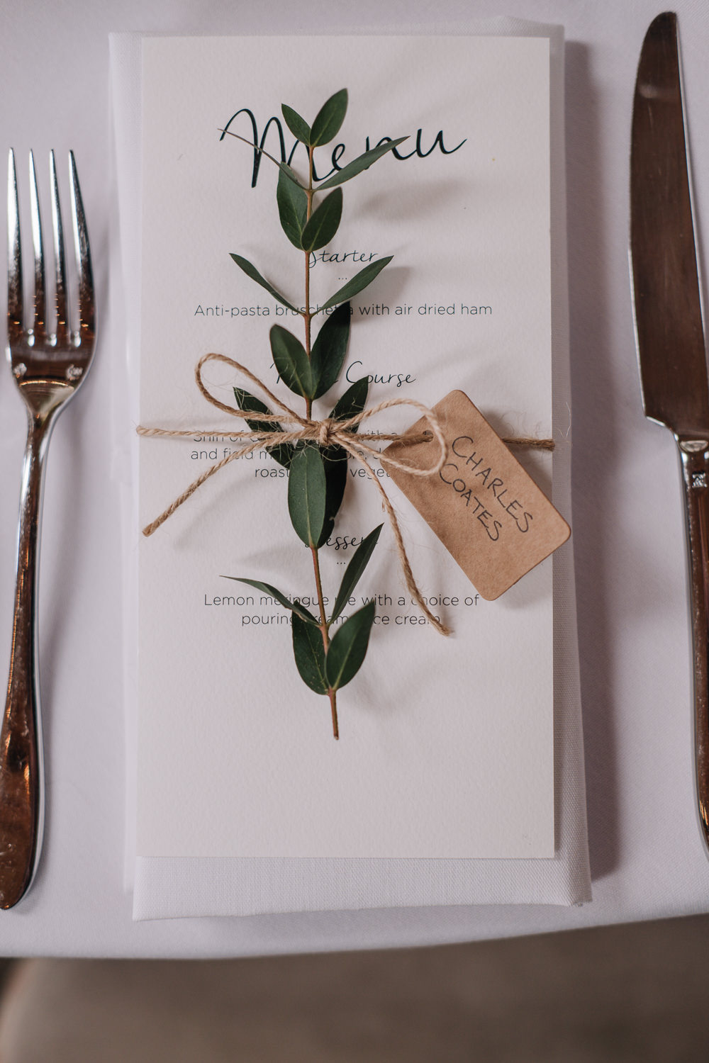 Greenery Place Setting Menu Owen House Wedding Barn Nessworthy Photography