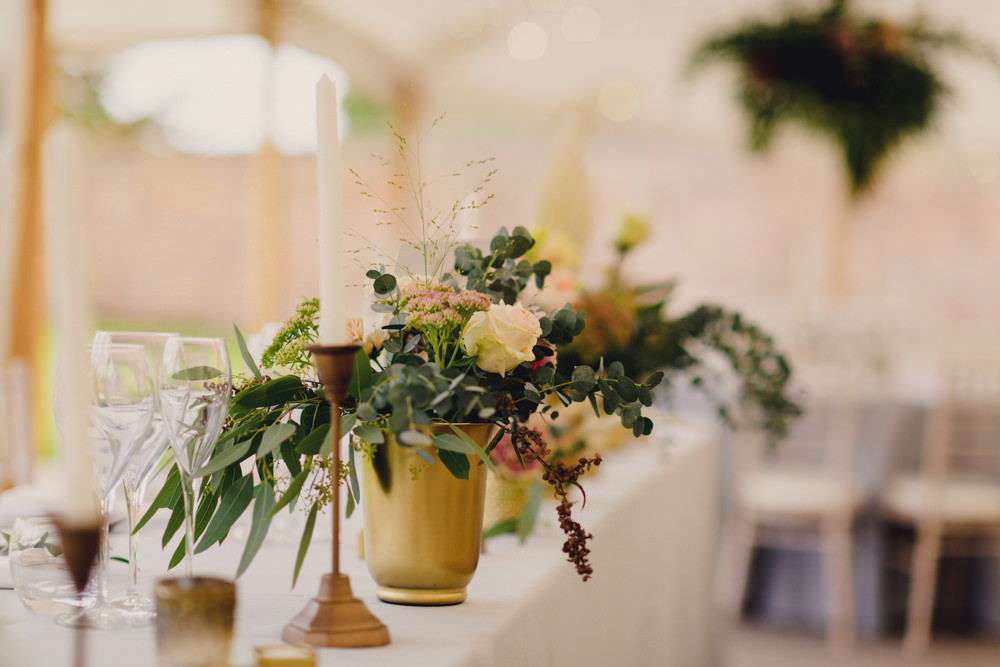 Gold Vase Flowers Greenery Rose Romantic Elegant Wedding MIKI Studios
