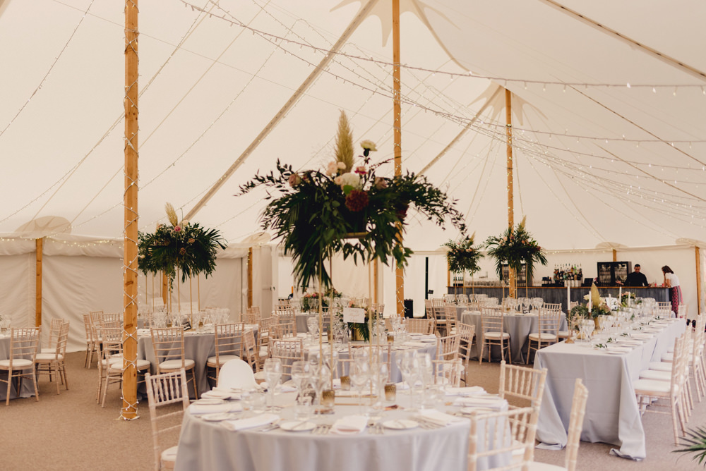 Tall Centrepiece Flower Arrangement Greenery Pampas Grass Sperry Tent Marquee Romantic Elegant Wedding MIKI Studios