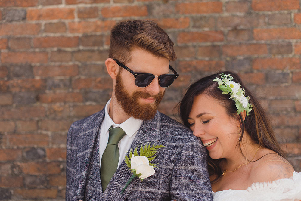 Groom Suit Check Green Tie Sunglasses Rye Wedding Rebecca Douglas Photography