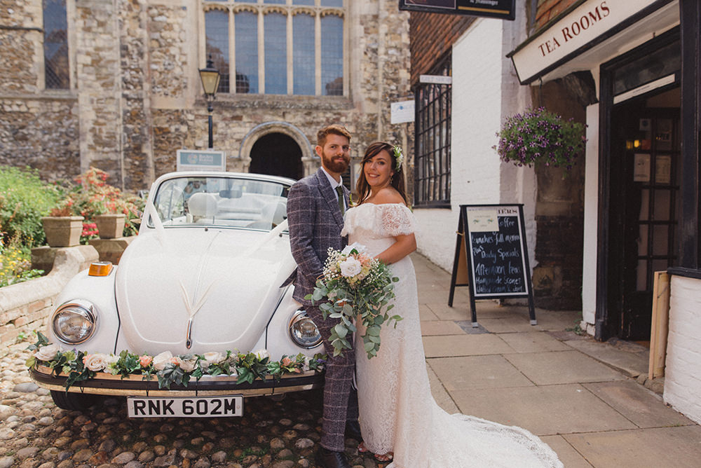 VW Beetle Car Transport Rye Wedding Rebecca Douglas Photography
