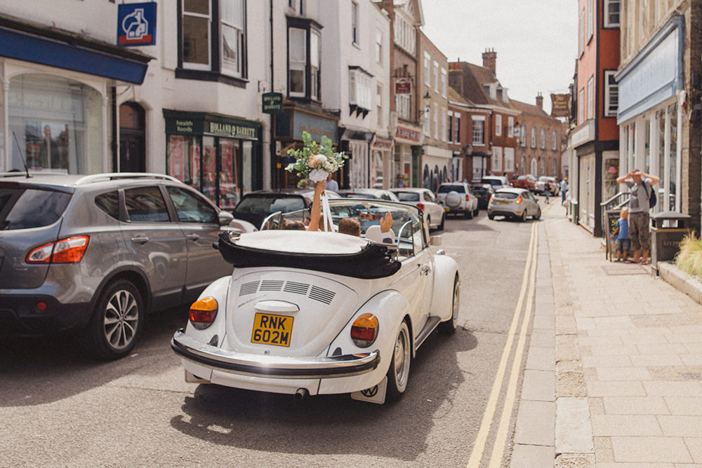 VW Beetle Car Transport Rye Wedding Rebecca Douglas Photography