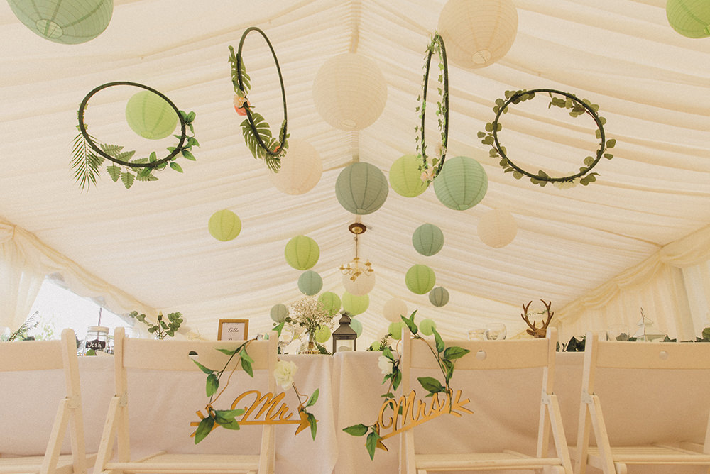 Marquee Decor Decoration Lanterns Green Hoops Greenery Rye Wedding Rebecca Douglas Photography