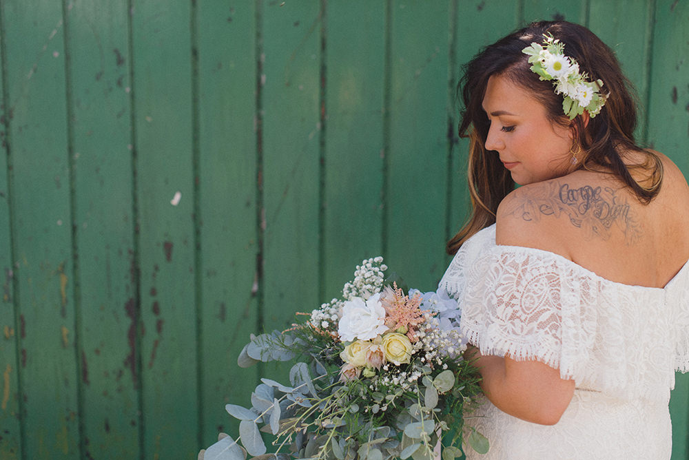 Bride Bridal Dress Gown Off Shoulder Bardot Lace Train Rye Wedding Rebecca Douglas Photography
