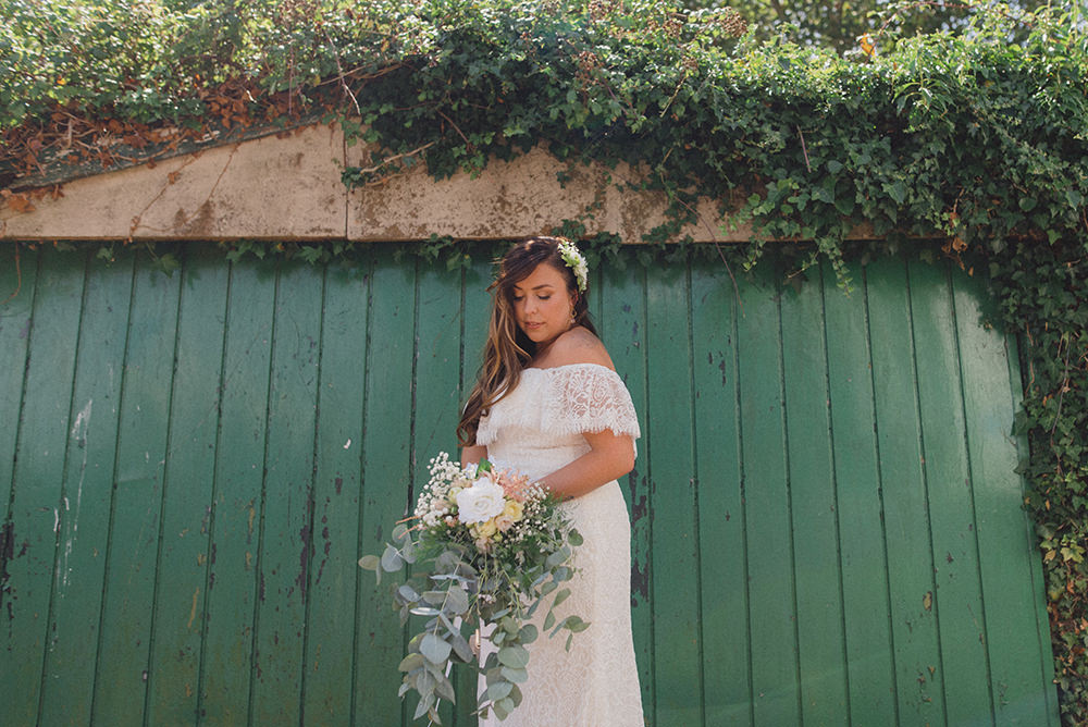 Bride Bridal Dress Gown Off Shoulder Bardot Lace Train Rye Wedding Rebecca Douglas Photography