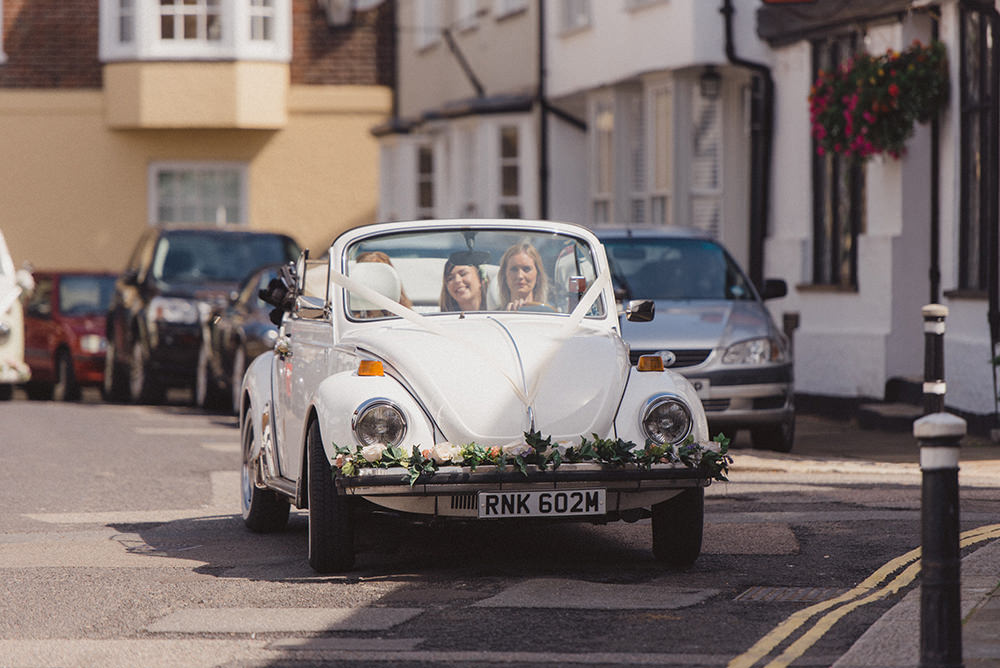 VW Beetle Car Transport Rye Wedding Rebecca Douglas Photography