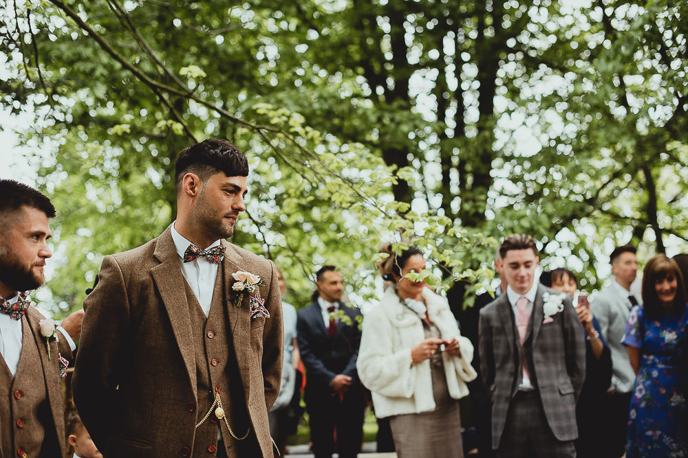 Groom Brown Tweed Suit Bow Tie Southwood Hall Norfolk Wedding Georgia Rachael Photography