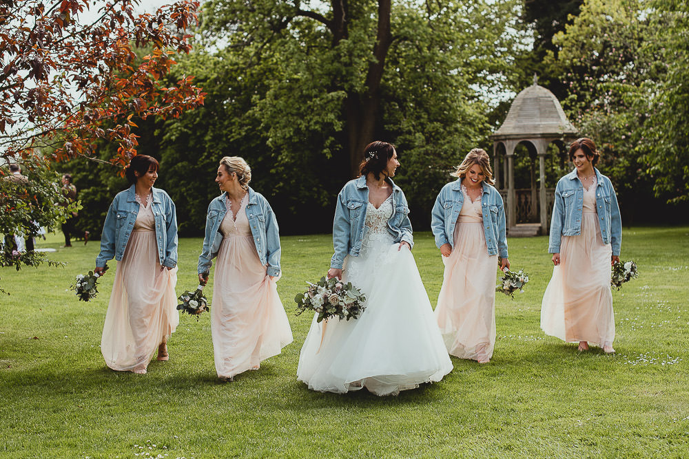 Bridesmaids Bridesmaid Dress Dresses Long Pink Denim Jackets Southwood Hall Norfolk Wedding Georgia Rachael Photography