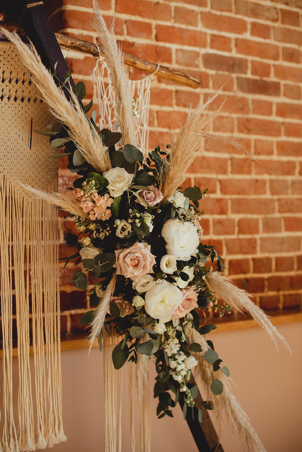 Macrame Hanging Decor Decoration Flowers Pampas Grass Southwood Hall Norfolk Wedding Georgia Rachael Photography