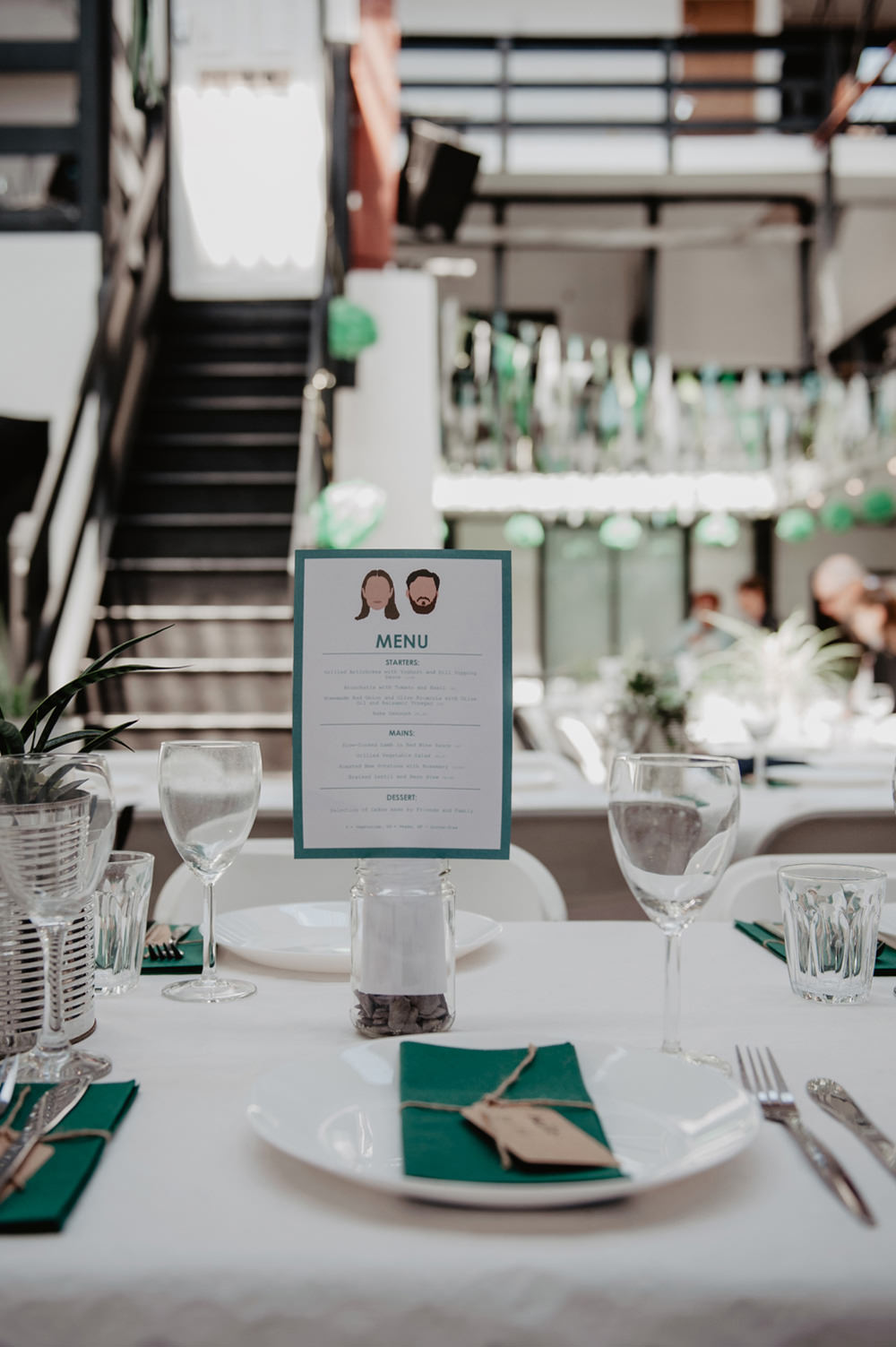 Stationery Menu Faces Bride Groom Couple Stour Space Wedding Anne Schwarz Photography