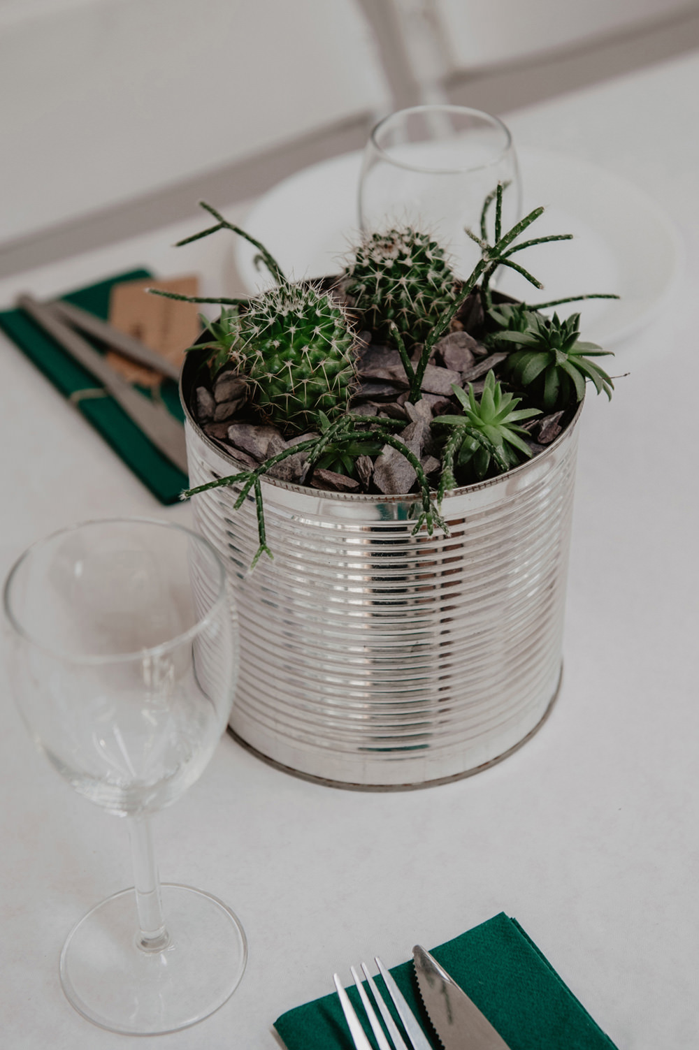 Cactus Cacti Succulent Tin Can Centrepiece Decor Table Stour Space Wedding Anne Schwarz Photography